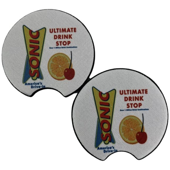 Car Coasters Sonic Drive-in Soda Pop Beverage Set of 2 Neoprene Absorbent - Picture 2 of 9